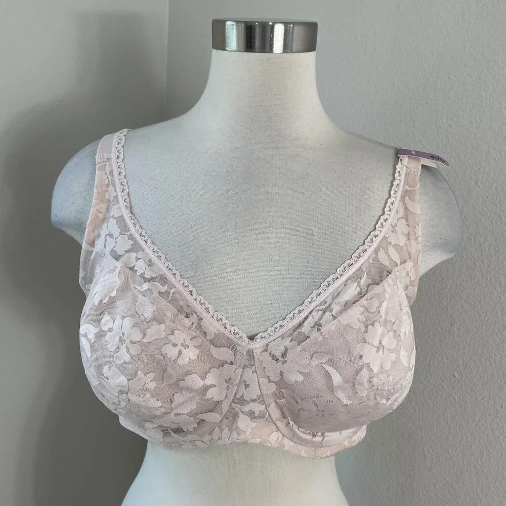 NEW Bali Minimizer Bra Womens 40D Pink Floral Lace Underwire Full Coverage 6590‎